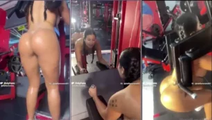 Mulher provocante se exercitando sem roupa mostrando sua forma impecável