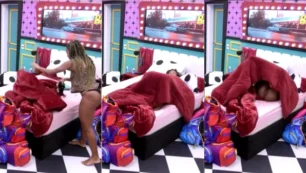 Aline Patriarca, toda sem roupa, vacilou e deixou a bucetinha à mostra no BBB