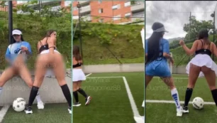 No campo de futebol, a Mayra Alejandra e sua amiga vão se divertir e se dar prazer até chegarem ao clímax